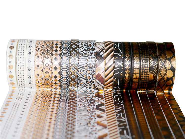 Slim Black Gold Washi Masking Tape Set 20 Rolls 7mm x 5m - TTpen