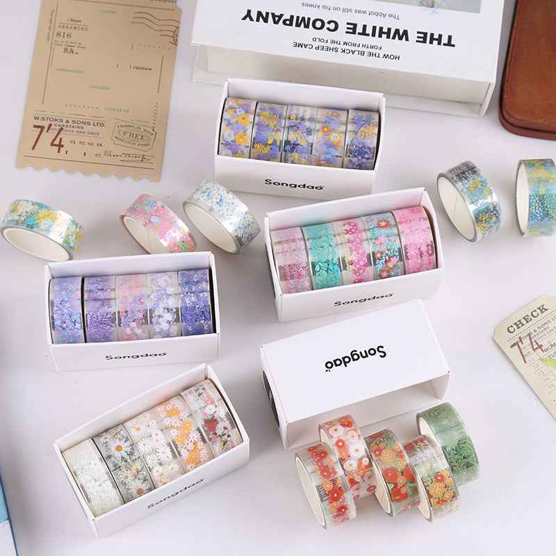 30 Rolls Floral Washi Tape Set PET Decorative Flowers Patterns Transparent Masking Tapes - TTpen