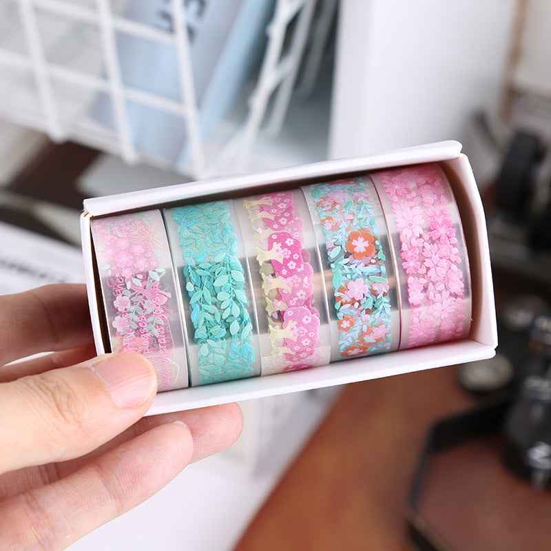 30 Rolls Floral Washi Tape Set PET Decorative Flowers Patterns Transparent Masking Tapes - TTpen