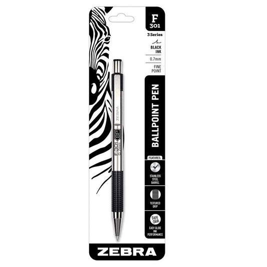 Zebra Pen F-301 Compact Ballpoint Stainless Steel Retractable Pen 0.7mm