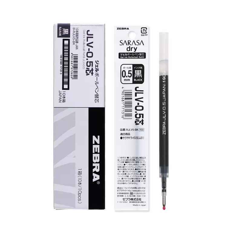 Zebra JLV-0.5 Sarasa Dry Gel Pen Refill - 0.5 mm - Black - 10 Pack