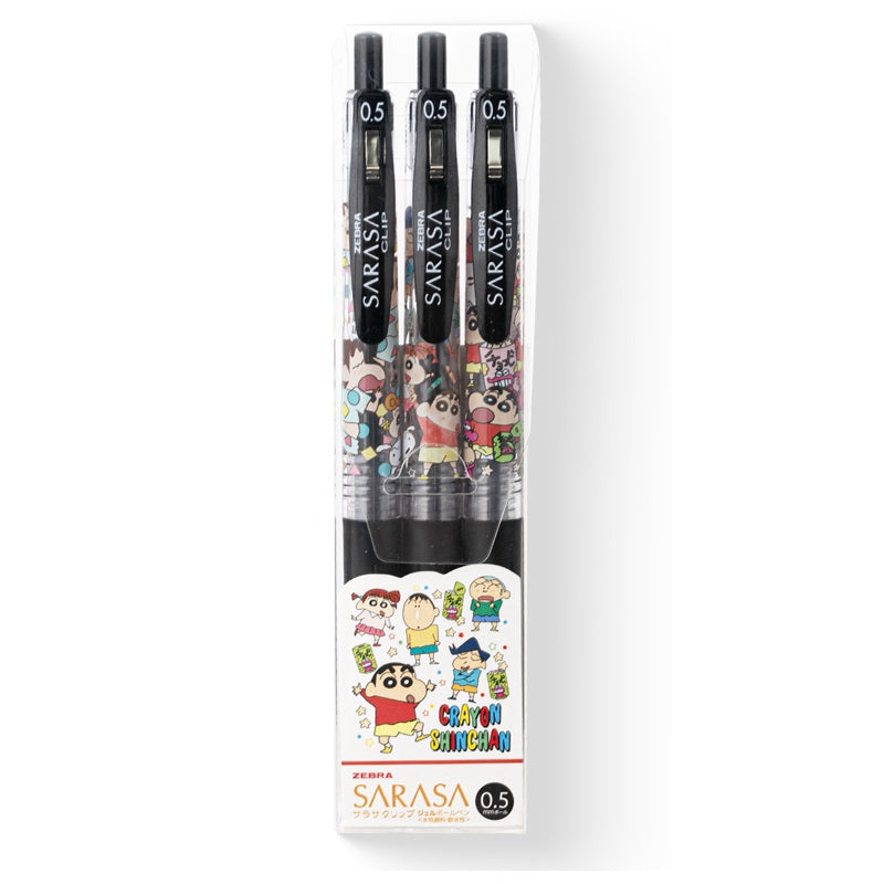 Zebra Sarasa Clip 0.5 Retractable Gel Ink Pen CRAYON SHINCHAN 3 Pack