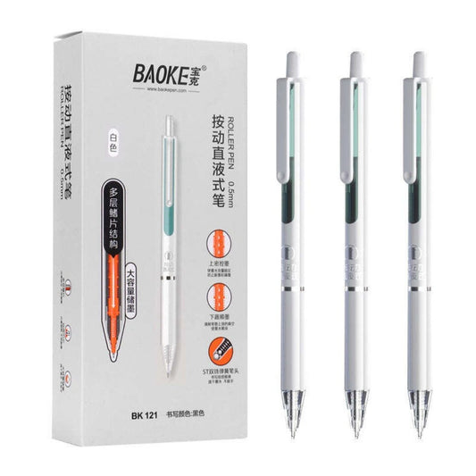 Baoke BK121 Roller Pen 0.5mm Black Ink 12pcs White