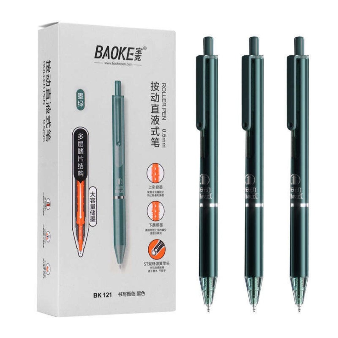 Baoke BK121 Roller Pen 0.5mm Black Ink 12pcs Bottle green