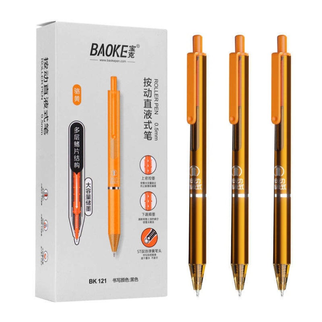 Baoke BK121 Roller Pen 0.5mm Black Ink 12pcs Orange