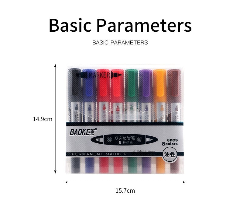 Baoke Permanent Marker Pen 8 Color Dual Tip