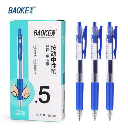Baoke PC5108 0.5mm Retractable Gel Pen Pack Of 12 Blue