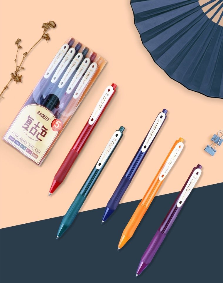 Baoke Retractable Multicolor 0.5mm Gel Ink Pens (Pack of 5) 0.5mm