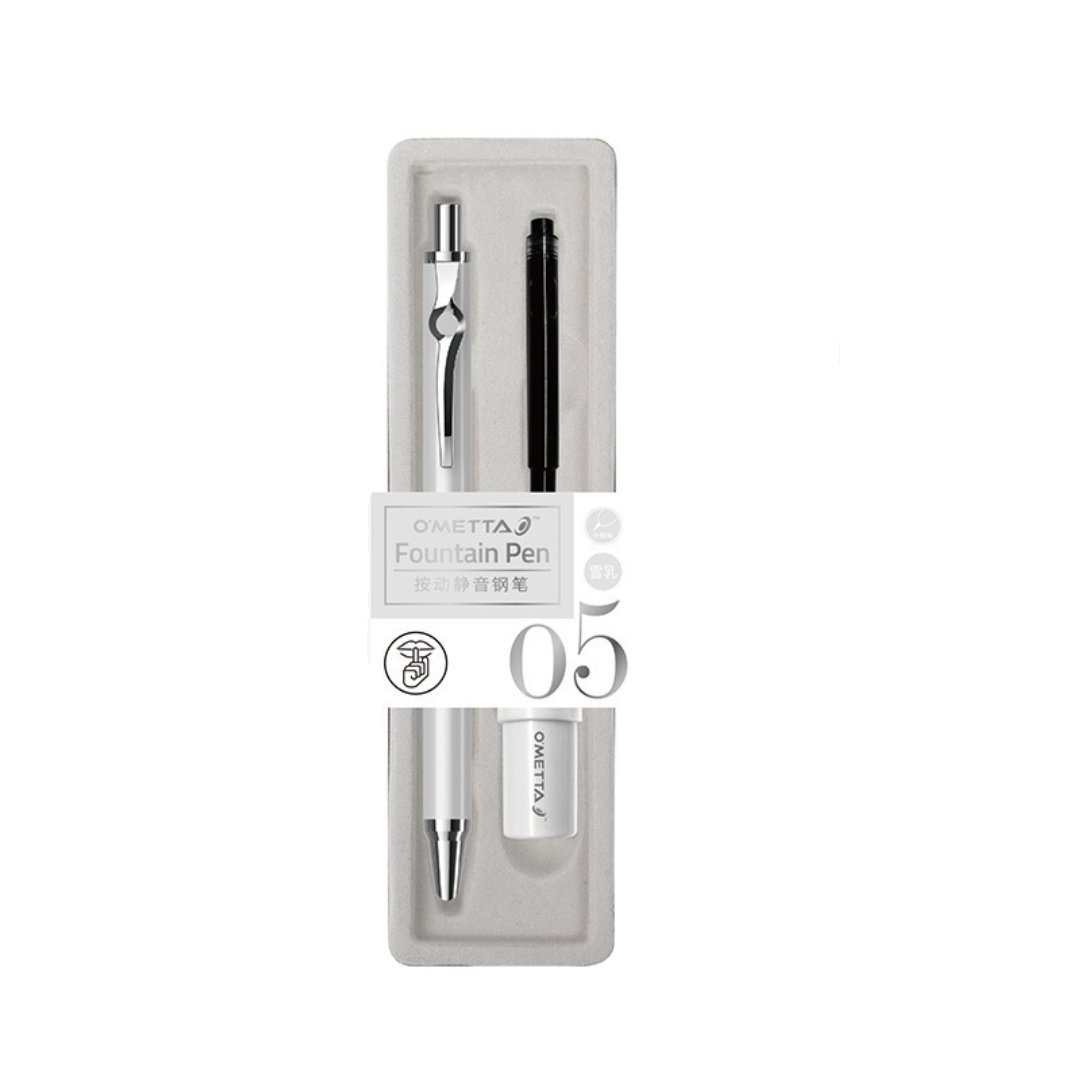 Beifa Ometta No-Noise Retractable Fountain Pen with Ink Cartridge 0.38mm White