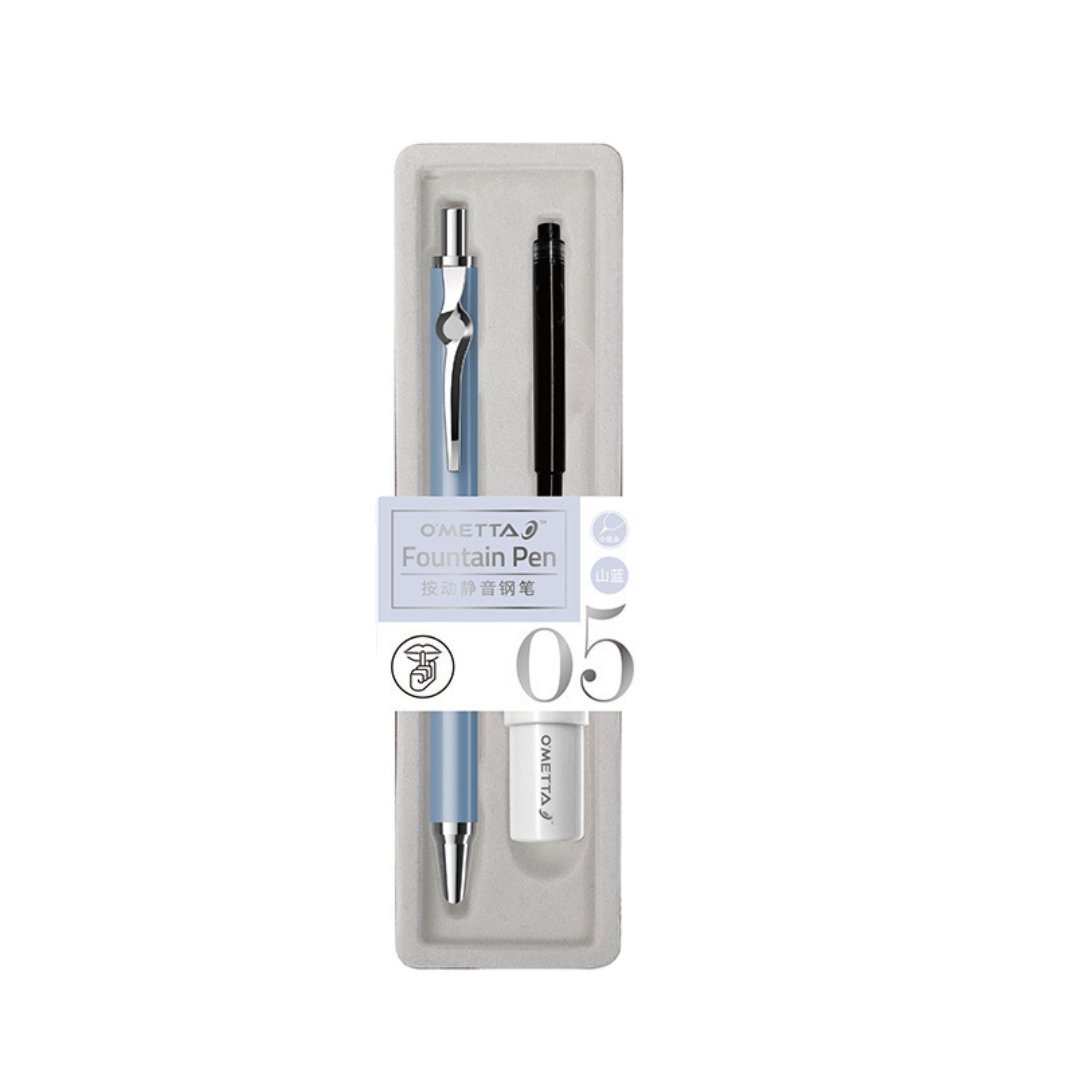 Beifa Ometta No-Noise Retractable Fountain Pen with Ink Cartridge 0.38mm Blue