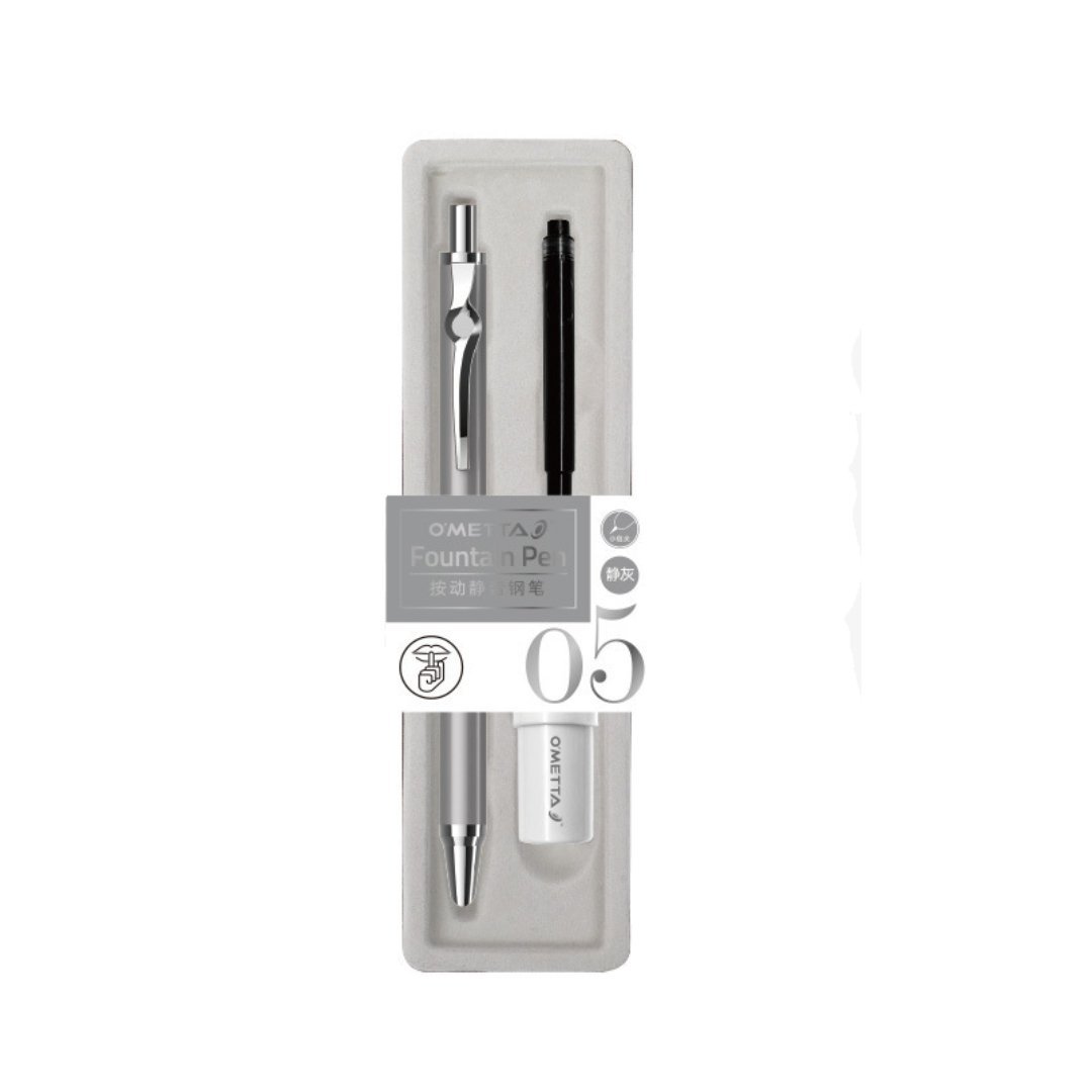 Beifa Ometta No-Noise Retractable Fountain Pen with Ink Cartridge 0.38mm Grey