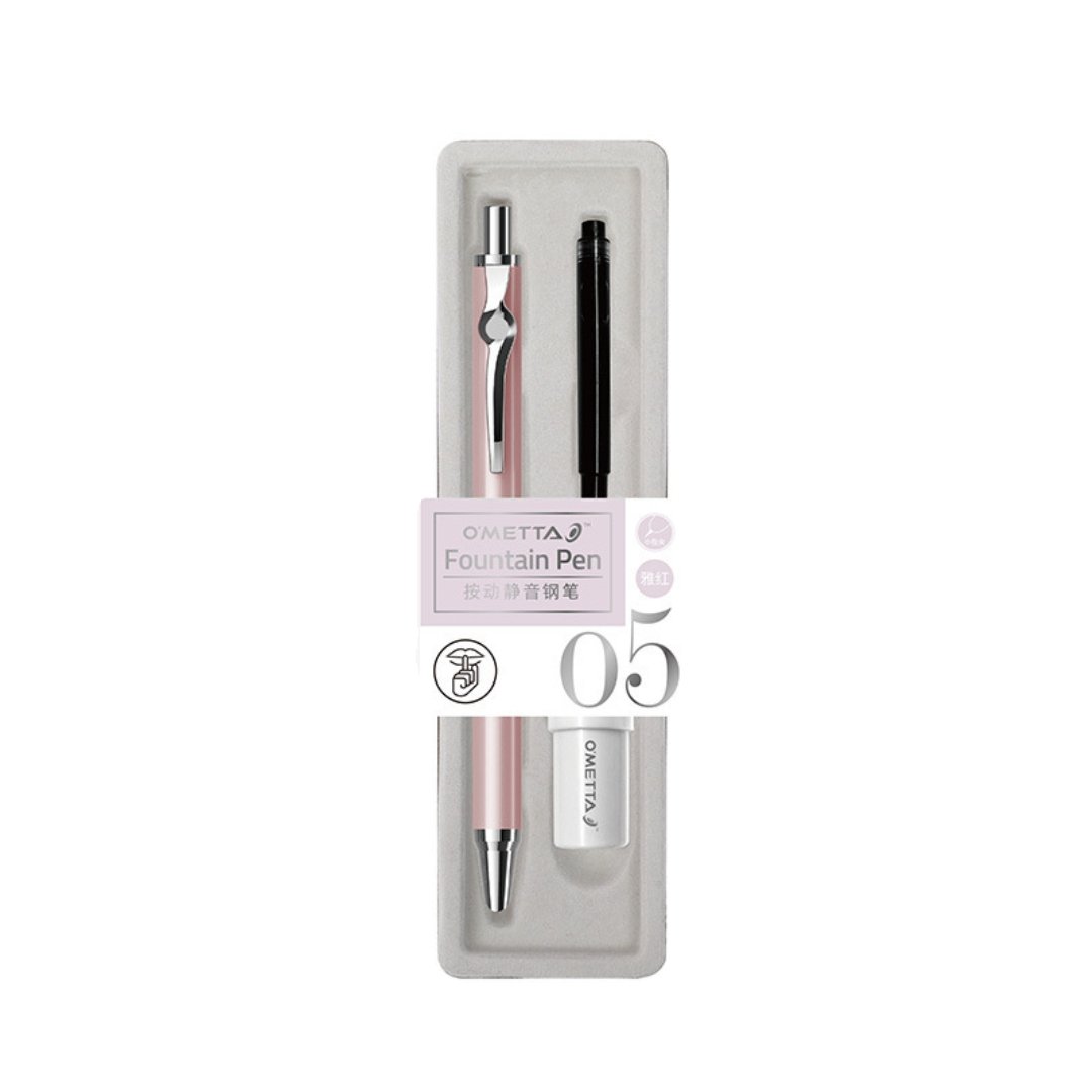 Beifa Ometta No-Noise Retractable Fountain Pen with Ink Cartridge 0.38mm Pink