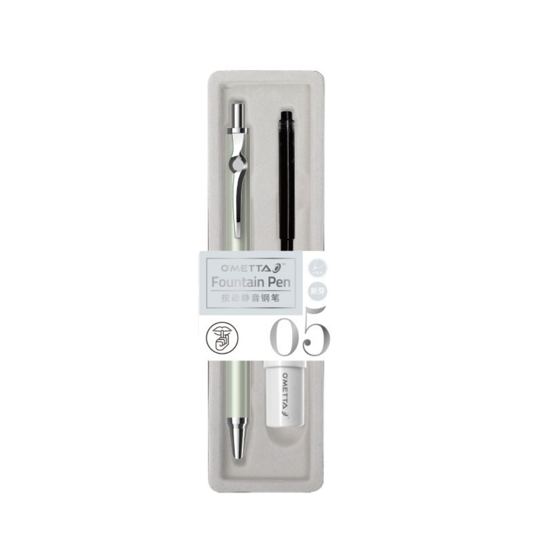 Beifa Ometta No-Noise Retractable Fountain Pen with Ink Cartridge 0.38mm Green