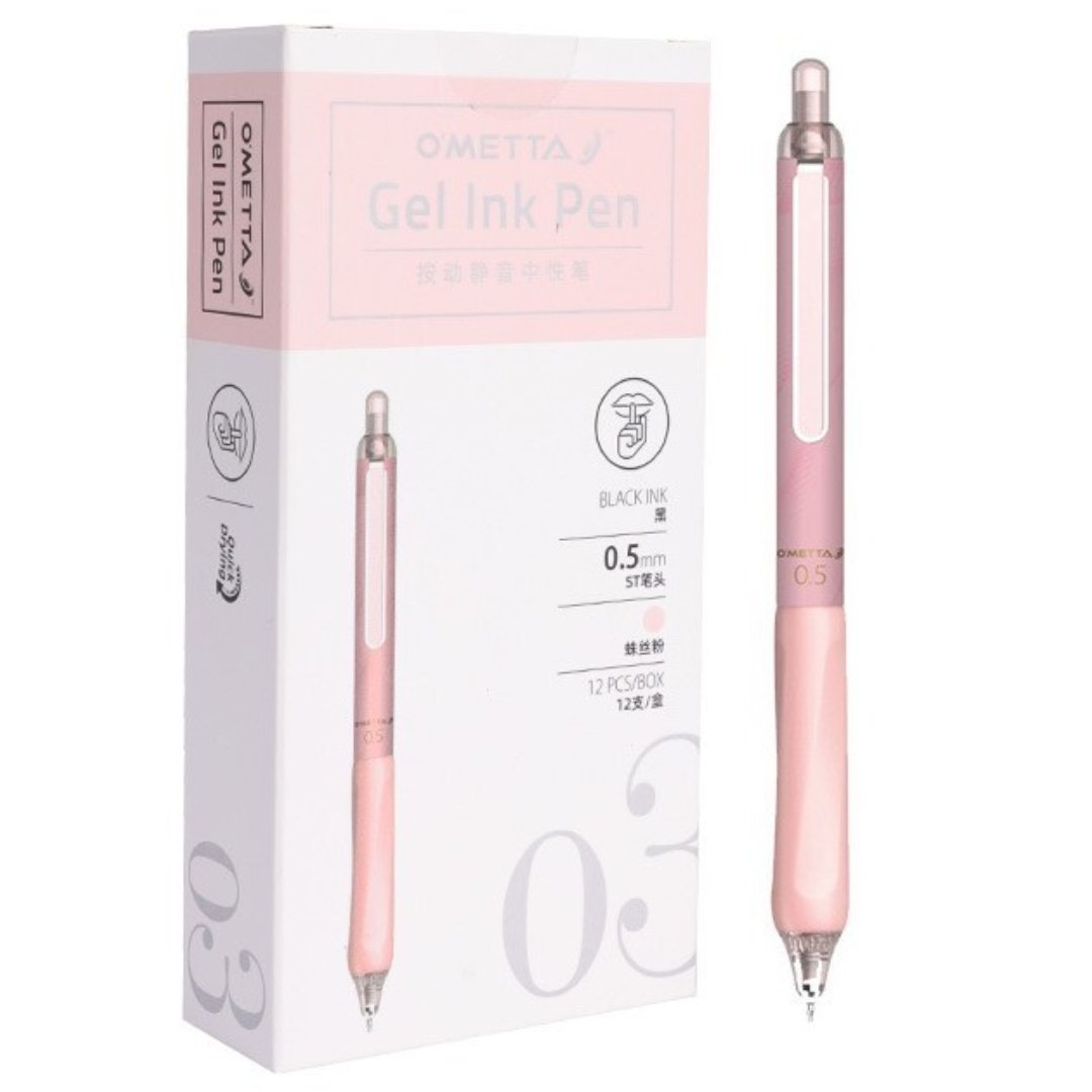 Beifa Ometta Push Silent Gel Pen with 2 Refills Pink