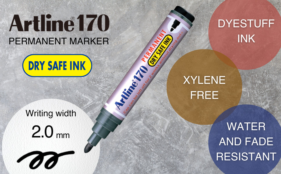 Artline 170 Permanent Marker 2.0mm Dry-Safe Ink 4 Pack