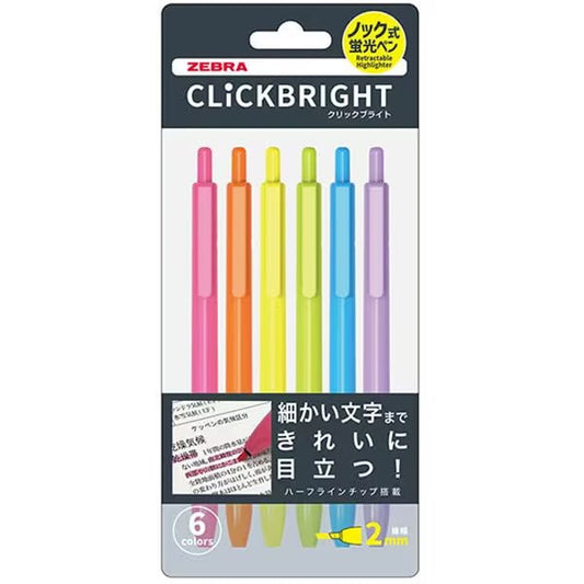 Zebra CLICKBRIGHT Knock-Type Highlighters 6-Color Set