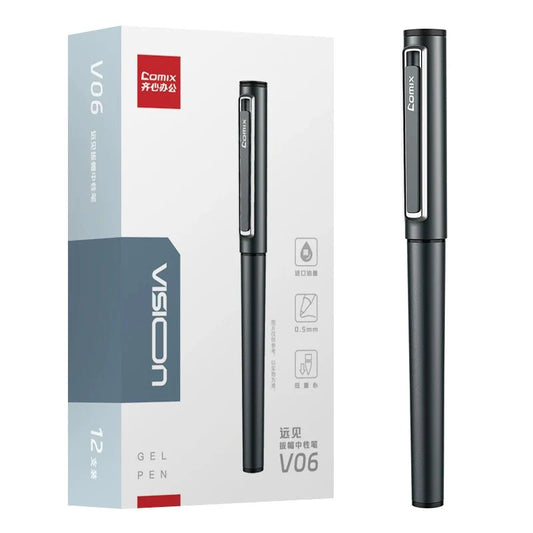 Comix Vision All-Metal Gel Ballpoint Pens 0.5/0.7mm Black Ink 12 Pack