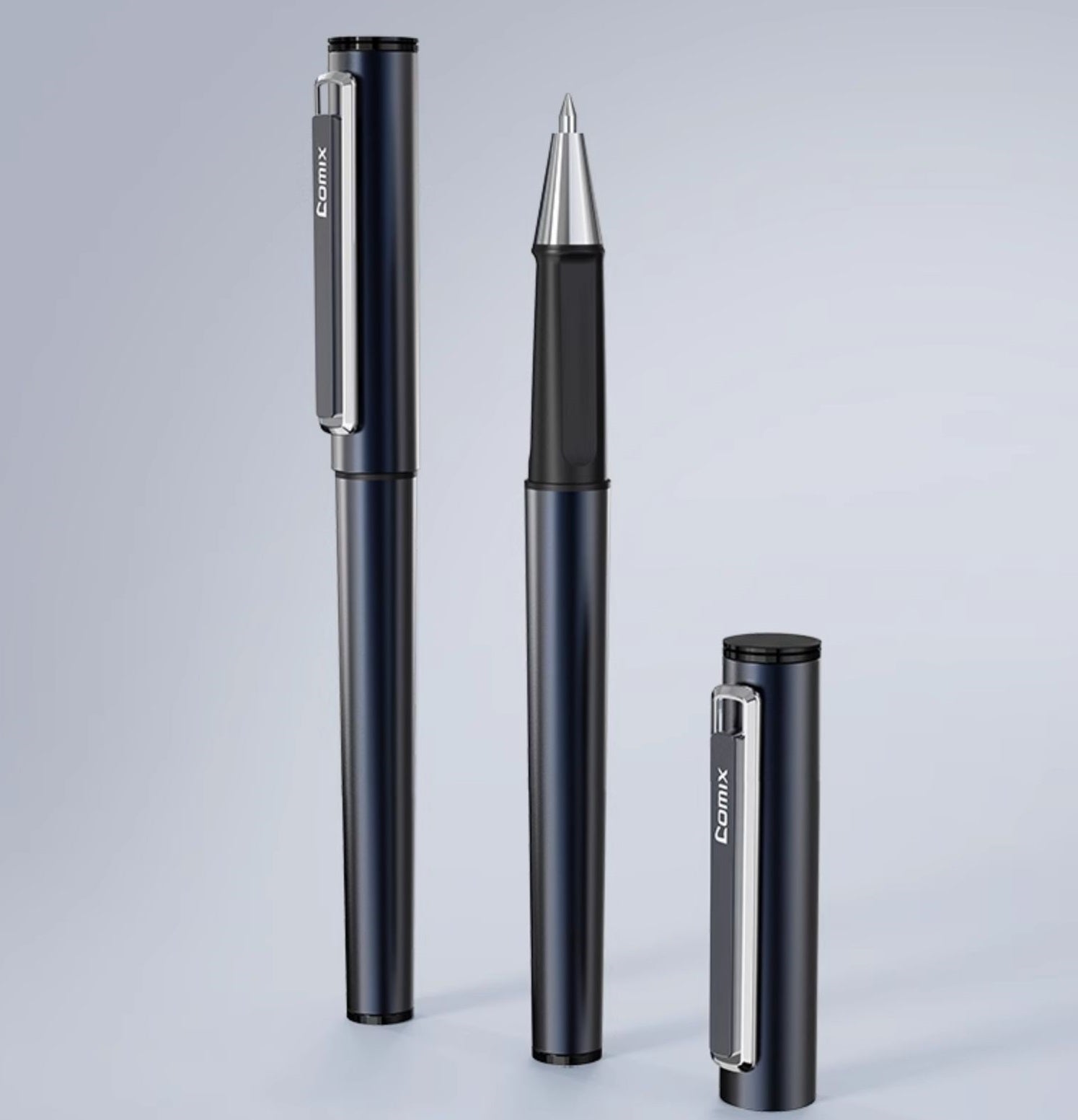 Comix Vision All-Metal Gel Ballpoint Pens 0.5/0.7mm Black Ink 12 Pack