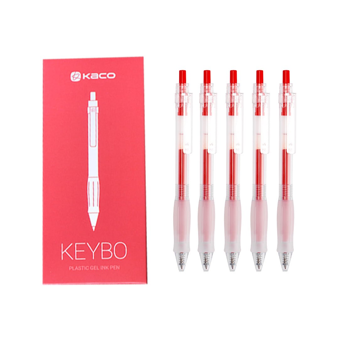 Kaco Keybo Transparent Gel Ink Pen- 5 Pack 0.5mm Red