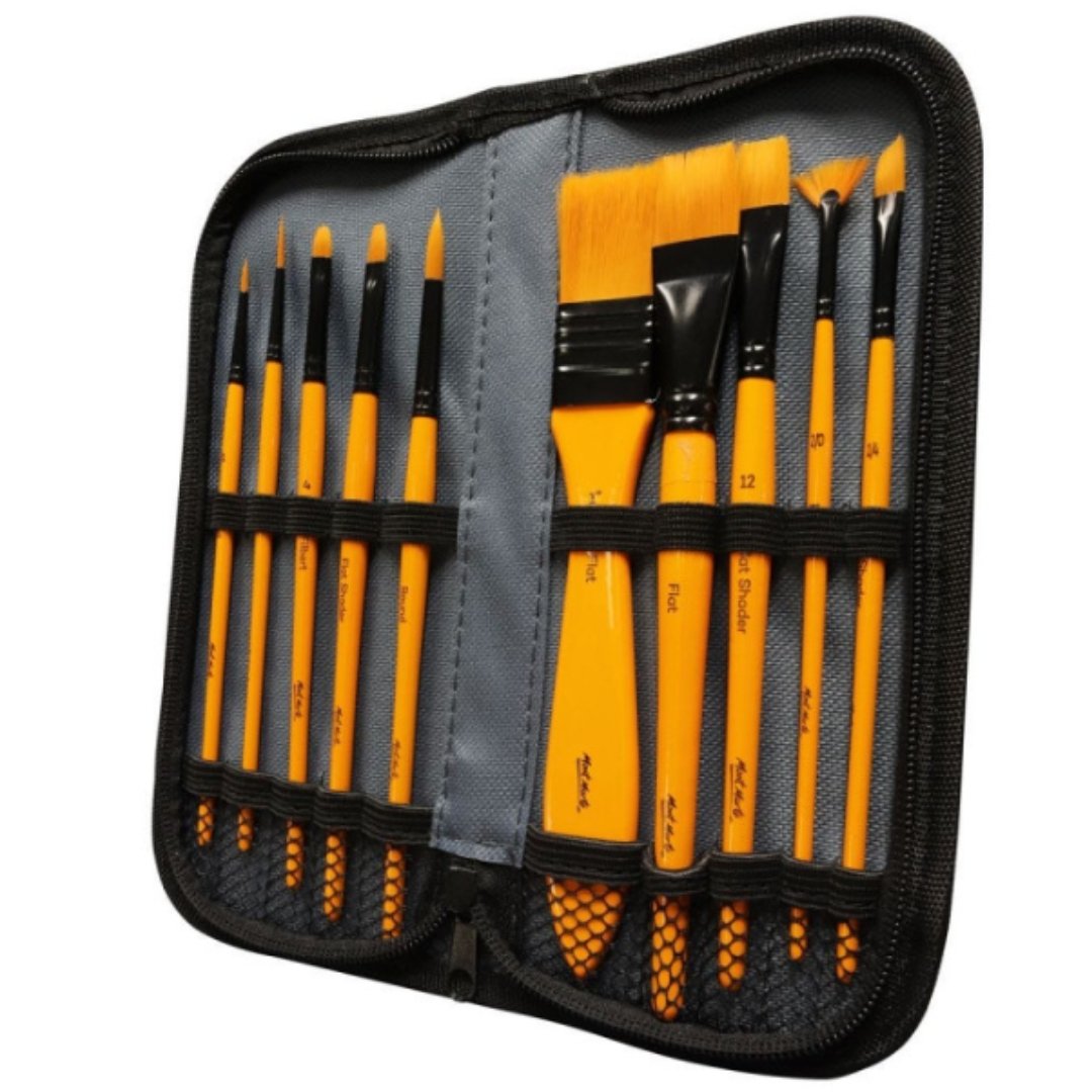 Mont Marte Brush Set In Wallet-Pack Of 11 Acrylic Brushes