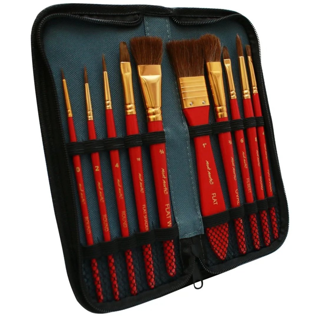 Mont Marte Brush Set In Wallet-Pack Of 11 Watercolour Brushes