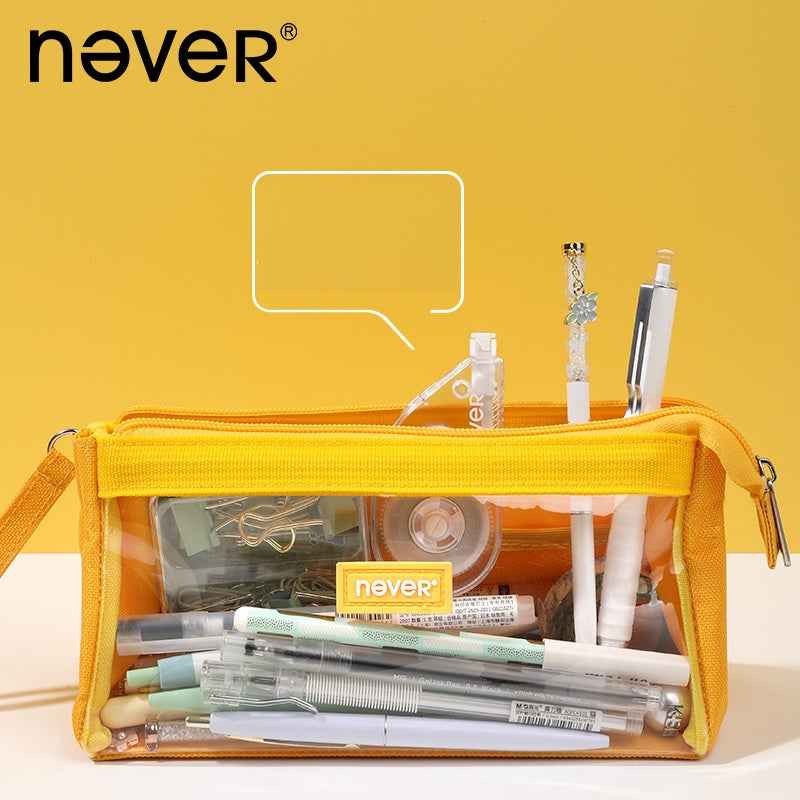 Never Large Capacity Canvas Transparent Candy Color Pencil Case