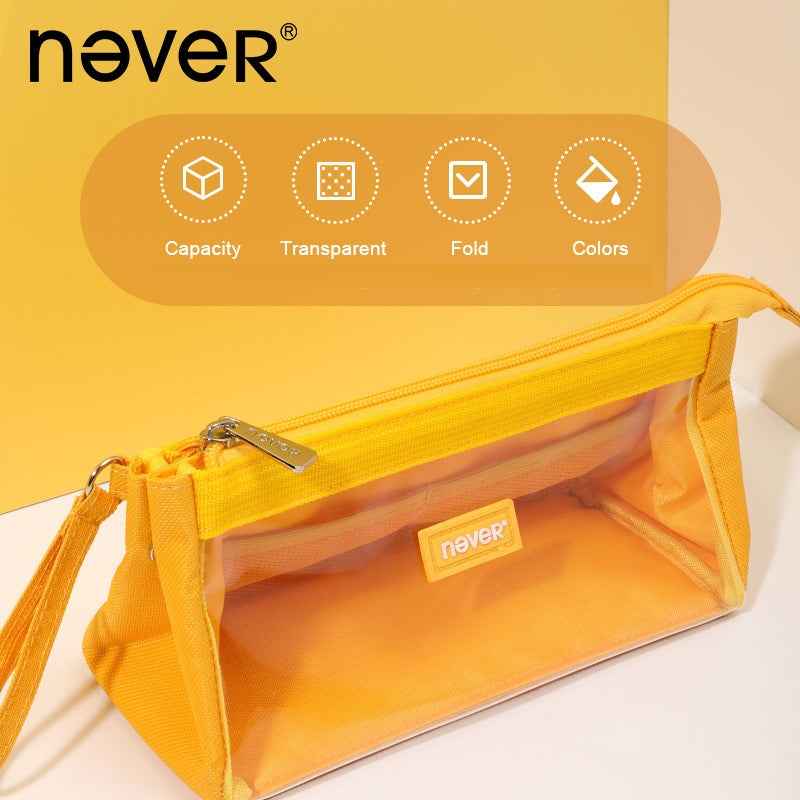 Never Large Capacity Canvas Transparent Candy Color Pencil Case