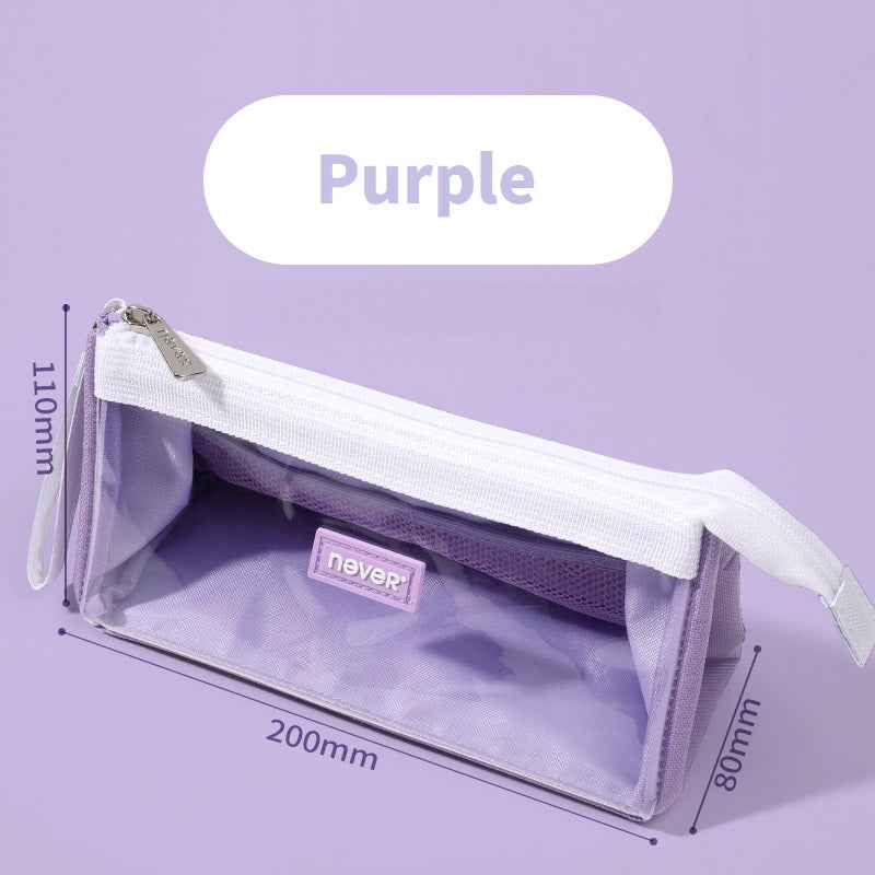 Never Large Capacity Canvas Transparent Candy Color Pencil Case
