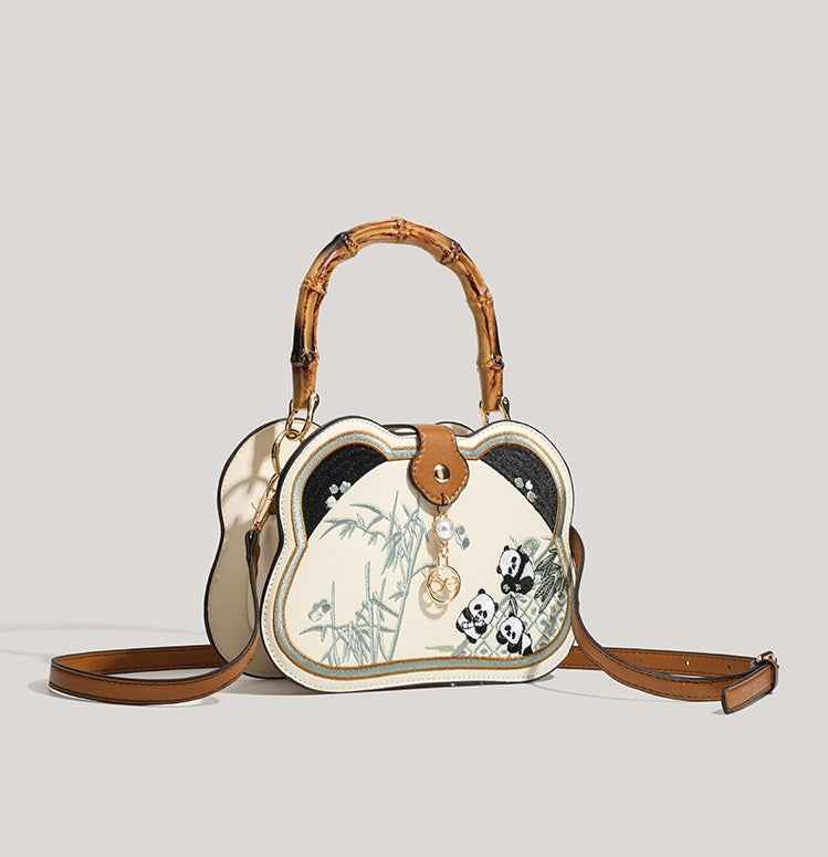 Unique Panda Handbag with Bamboo Handle – Stylish Crossbody Bag for Women
