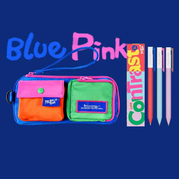 Pecpec Well Color-Block Pencil Case with 3 Gel Pens