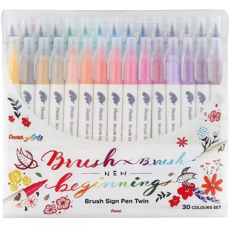 Pentel SESW30C Brush Sign Pen Twin, 12/18/24/30 Colour Set