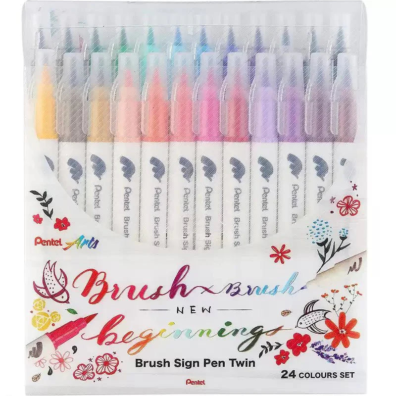 Pentel SESW30C Brush Sign Pen Twin, 12/18/24/30 Colour Set