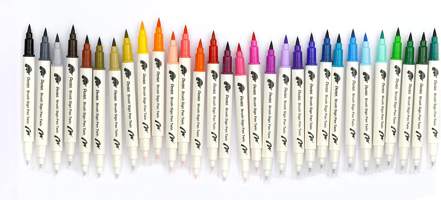 Pentel SESW30C Brush Sign Pen Twin, 12/18/24/30 Colour Set