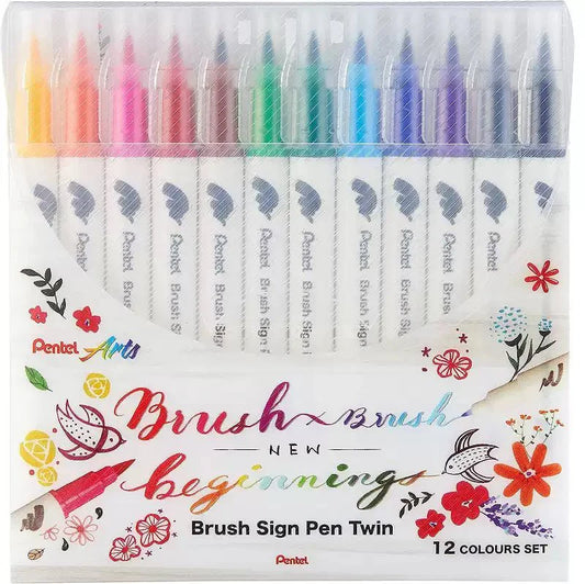 Pentel SESW30C Brush Sign Pen Twin, 12/18/24/30 Colour Set