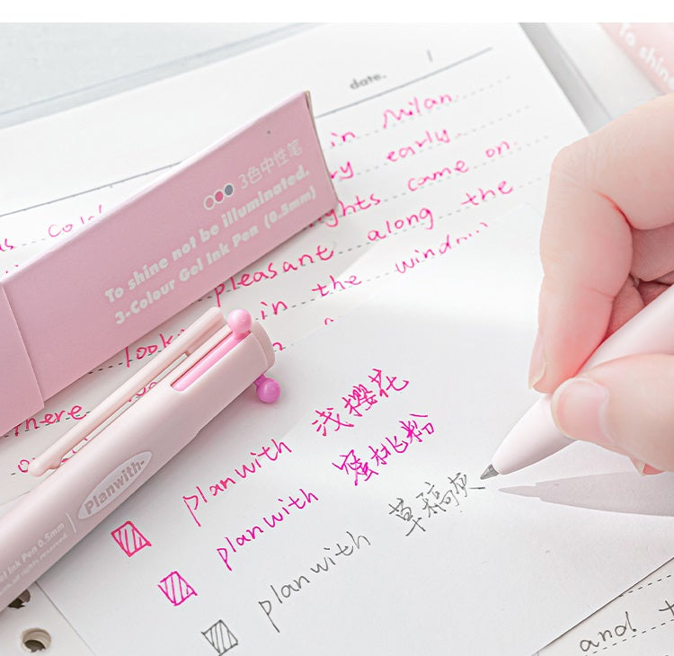 Planwith Triple-Color Gel Ink Clicker Pen 0.5MM