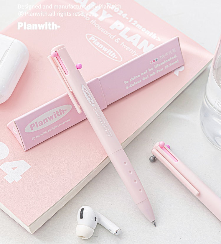 Planwith Triple-Color Gel Ink Clicker Pen 0.5MM