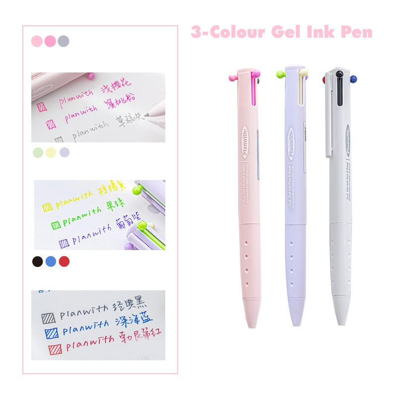 Planwith Triple-Color Gel Ink Clicker Pen 0.5MM