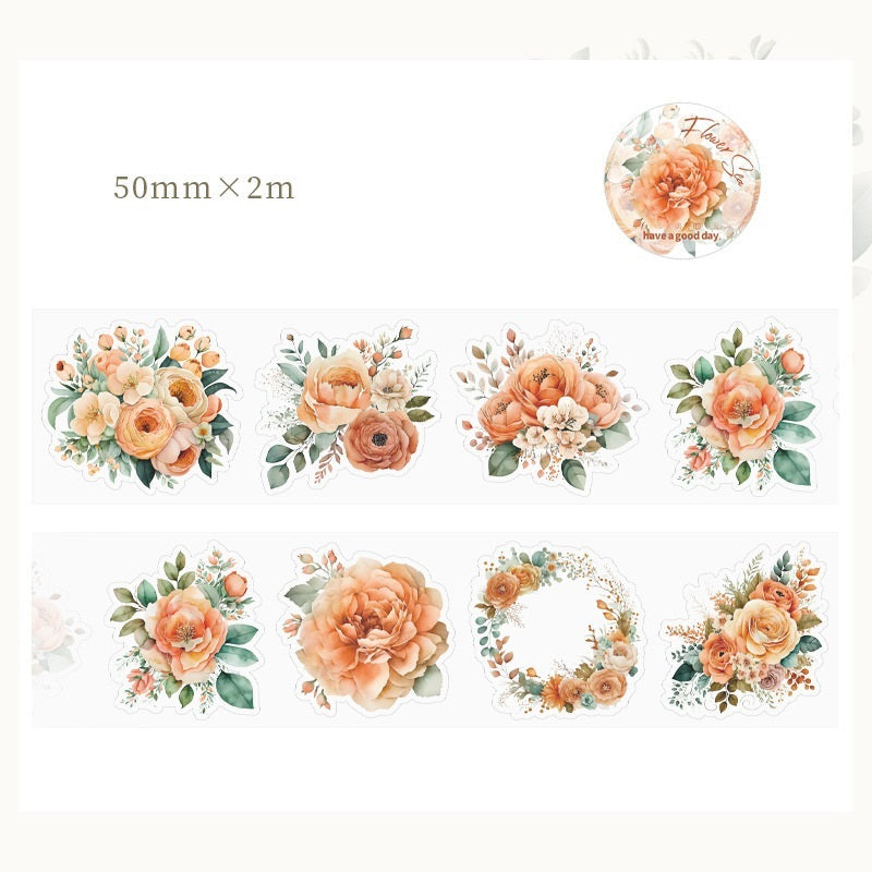 8PCS Sunflower & Rose Floral PET Washi Tape Set  for Journaling DIY