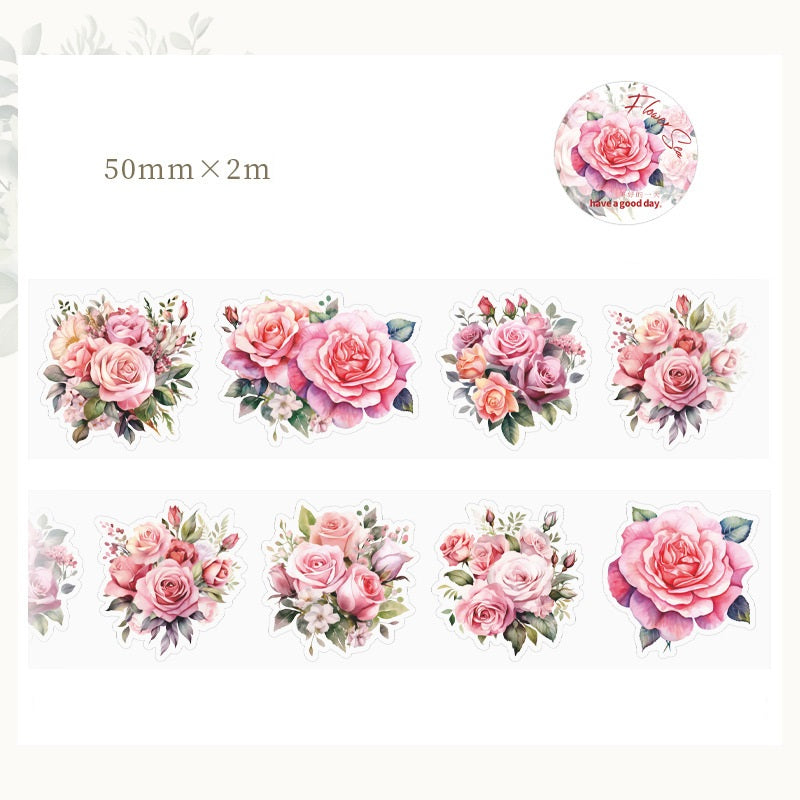 8PCS Sunflower & Rose Floral PET Washi Tape Set  for Journaling DIY