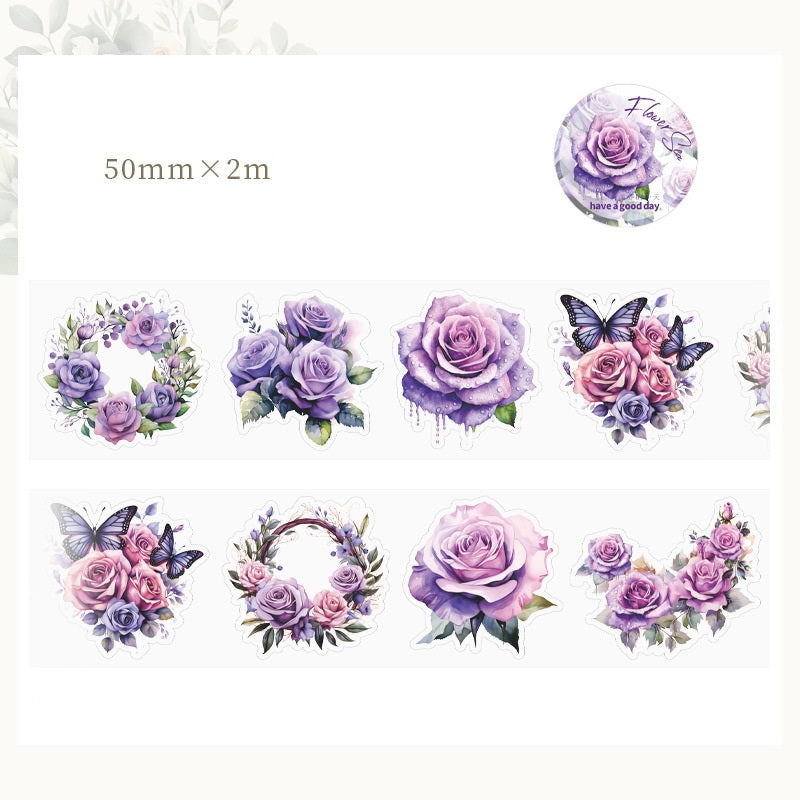 8PCS Sunflower & Rose Floral PET Washi Tape Set  for Journaling DIY