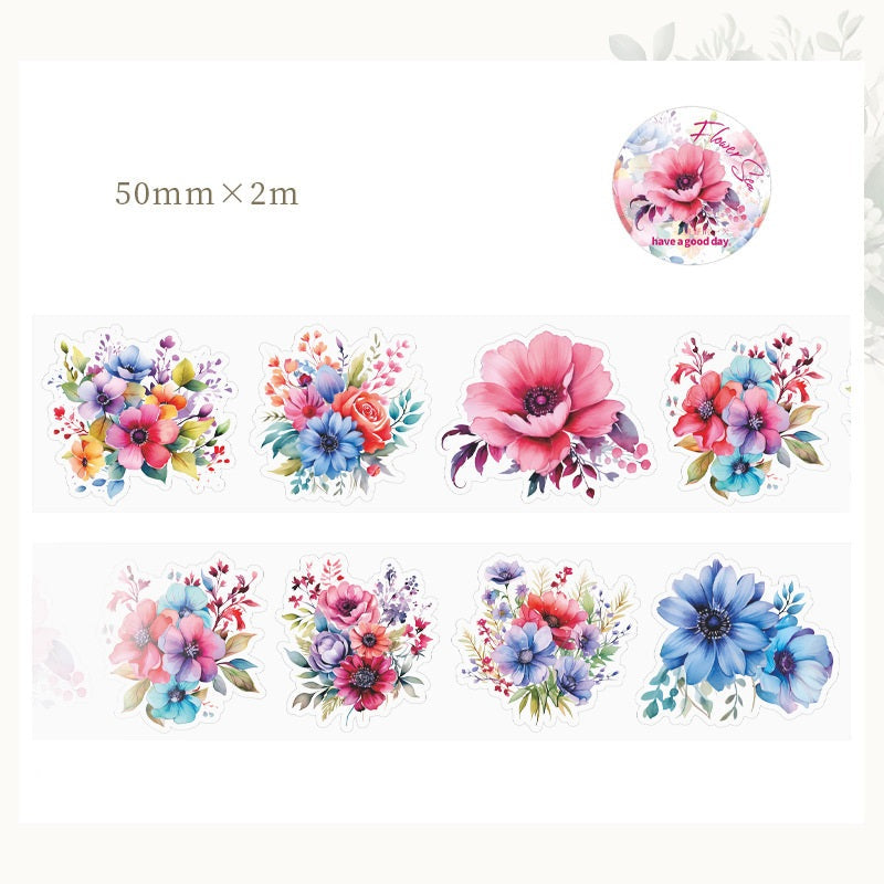 8PCS Sunflower & Rose Floral PET Washi Tape Set  for Journaling DIY