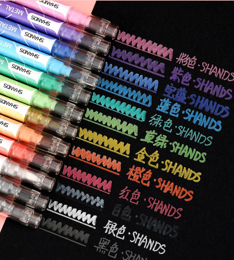 SHANDS 12 Colors Metallic Brush Marker Pens