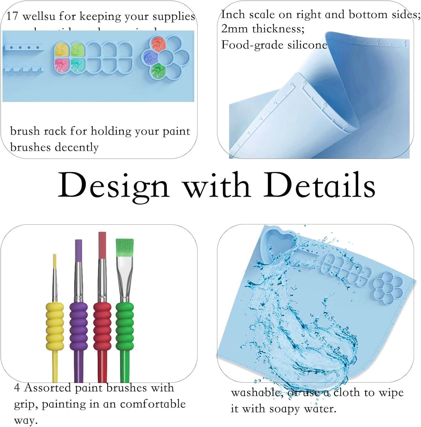Silicone Painting Mat with Cup and Paint Holder