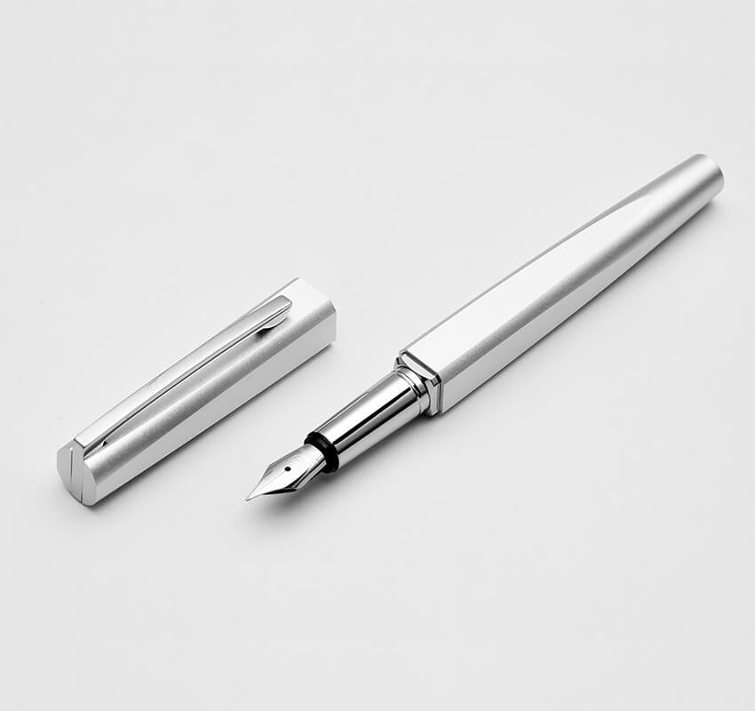 Kaco Square Fountain Pen Aluminum Fine Silver