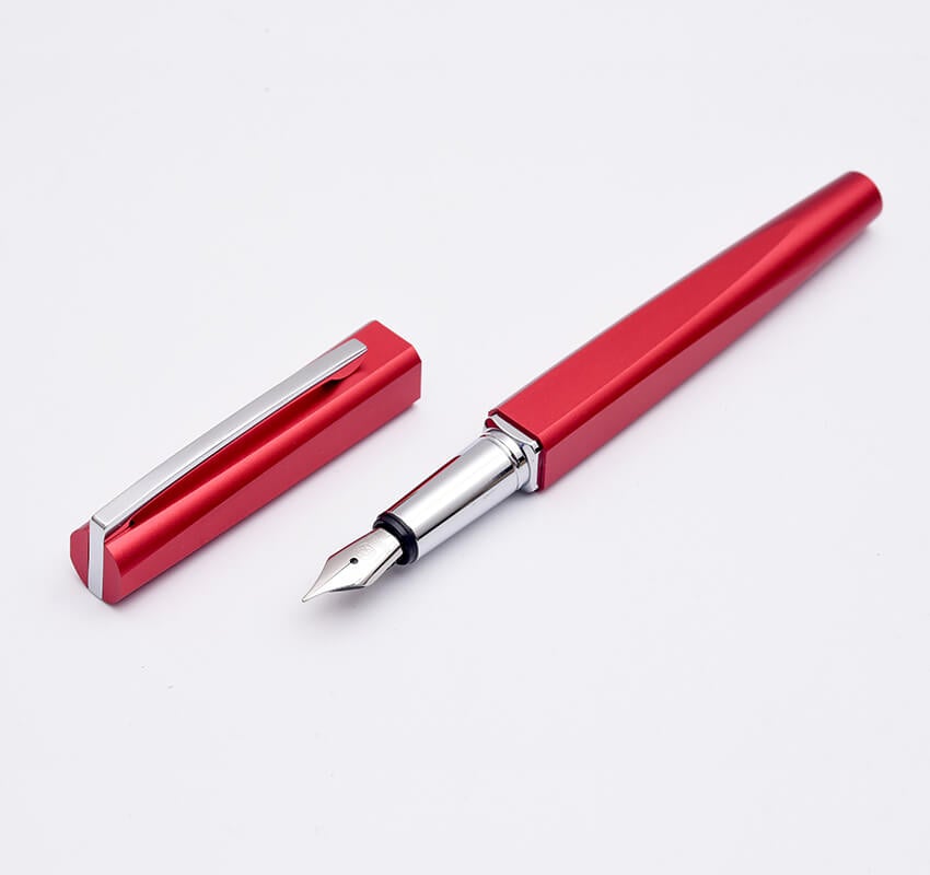 Kaco Square Fountain Pen Aluminum Fine Crimson