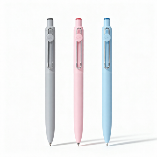 Uni-ball ZENTO gel pen 3-pack in pastel grey pink and blue