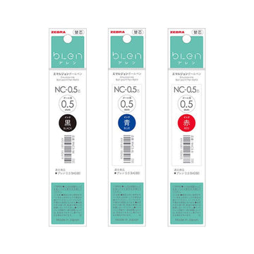 Zebra bLen Ballpoint Pen Refill NC-0.5,Black/Blue/Red Ink,5 Pack