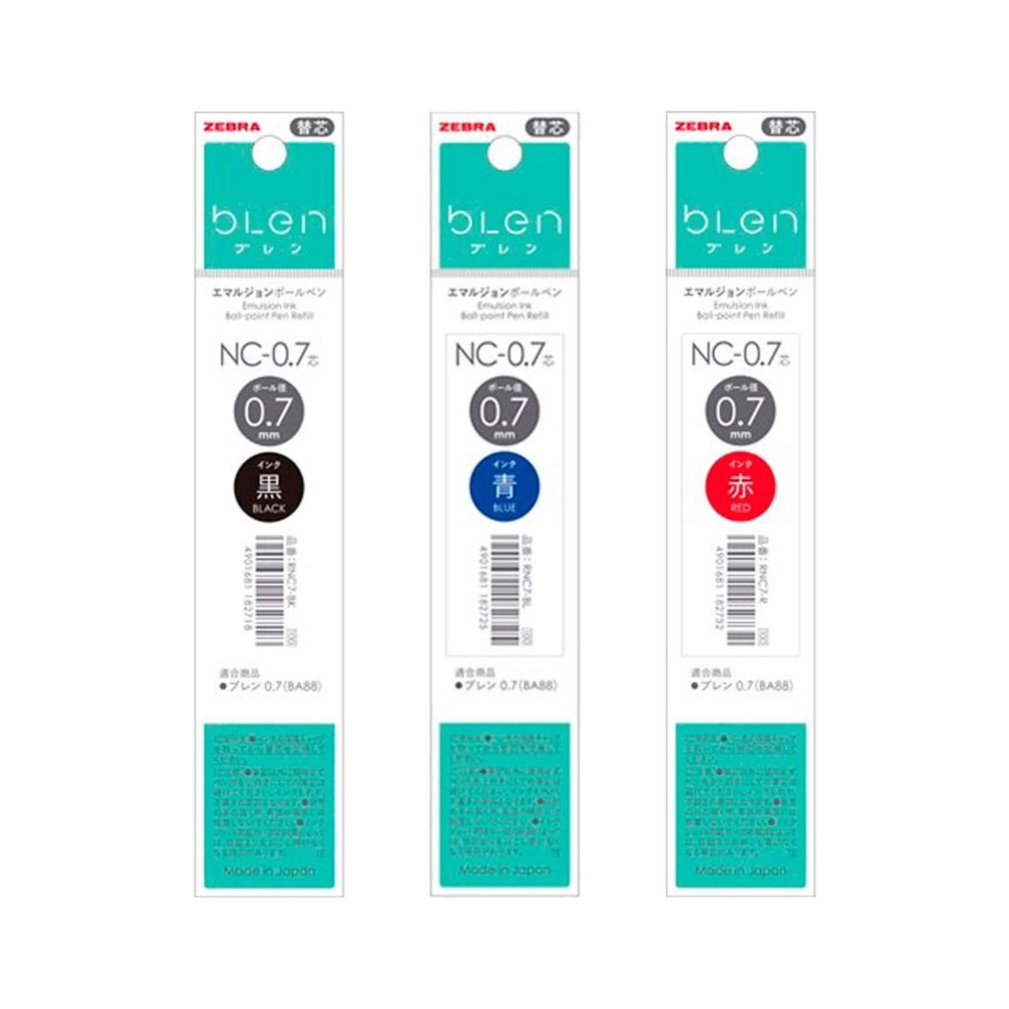 Zebra bLen Ballpoint Pen Refill NC-0.7,Black/Blue/Red Ink,5 Pack