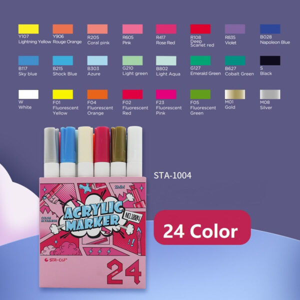 STA 24 Color Acrylic Paint Permanent Marker 2mm Tip