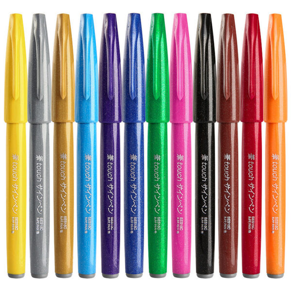 Pentel Fude Touch Sign Pen,Felt Pen Like Brush Stroke,3 Pack